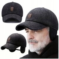 CZAPKA Z DASZKIEM MĘSKA CIEPŁA ZIMOWA NA ZIMĘ CHOWANE NAUSZNIKI CZARNA