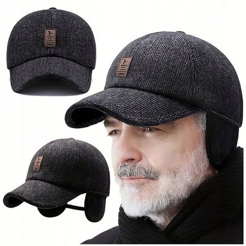 CZAPKA Z DASZKIEM MĘSKA CIEPŁA ZIMOWA NA ZIMĘ CHOWANE NAUSZNIKI CZARNA na Arena.pl