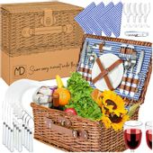 Wiklinowy kosz piknikowy z termotorbą i zastawą dla 2 osób - granatowy