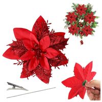 kwiat na choinkę z klipsem boże narodzenie xxl 14 cm brokat czerwony