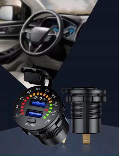 ŁADOWARKA USB QC 12V 24V MIERNIK WOLTOMIERZ LED DO ZABUDOWY ON/OFF DO AUTA na Arena.pl