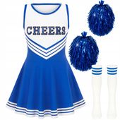 STRÓJ CHEERLEADERKI TANCERKI CZIRLIDERKA KOSTIUM TANECZNY POMPONY 122 128