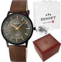 Szwajcarski zegarek męski Bisset tytanowy skórzany pasek SZAFIR + GRAWER