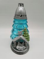 ZNICZ CHOINKA TURKUSOWA szopka niebieskie szkło piękny znicz choinka niebie