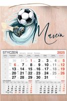 KALENDARZ 2025 jednodzielny DREWNIANY prezent Z IMIENIEM nadruk PIŁKA NOŻNA