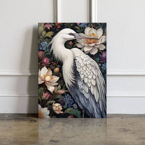 Obraz na płótnie biały ptak w kwiatach 50x70 cm na Arena.pl