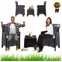 ZESTAW MEBLI OGRODOWYCH NA TARAS DZIAŁKĘ STOLIK + 2 FOTELE 3W1 ANTRACYTOWE