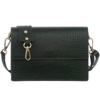 VERA PELLE torebka damska skórzana listonoszka kroko z klapą V587 c.zielona