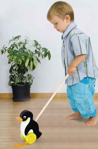 VIGA TOYS Drewniany Pchacz Pingwin Zabawka na Kiju do Pchania na Roczek na Arena.pl