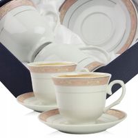ZESTAW FILIŻANEK Z TALERZYKAMI NA PREZENT 250 ML PORCELANA DO KAWY HERBATY