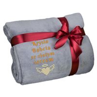 KOC DUŻY SZARY NARZUTA z HAFTEM 220 x 200 PREZENT DLA BABCI