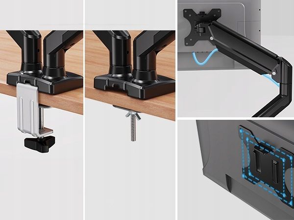 Regulowany PODWÓJNY Uchwyt Biurkowy do Monitora WIESZAK DWA Monitory 13-32" zdjęcie 9