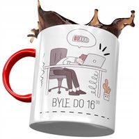 Kubek Czerwony Śmieszny Byle Do 16:00 Prezent Z Nadrukiem Ze Zdjęciem