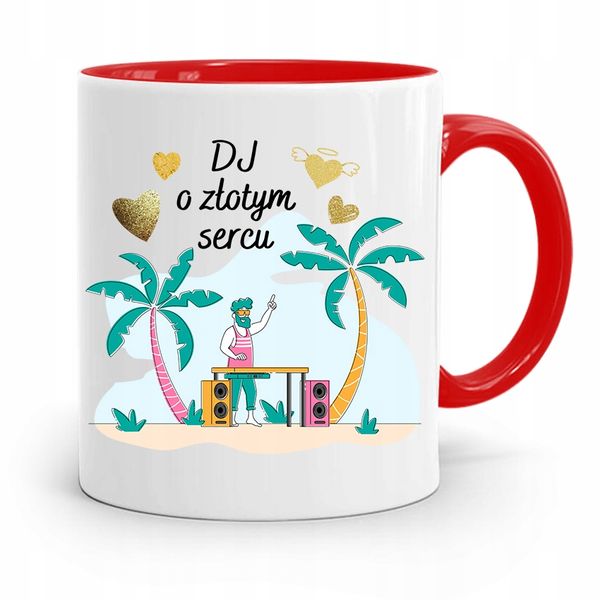 Dla Dja Muzyka Kubek Czerwony Dj O Złotym Sercu Z Nadrukiem Ze Zdjęciem zdjęcie 1