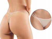EWANA 081 seksowne stringi z paseczkami, beżowy S