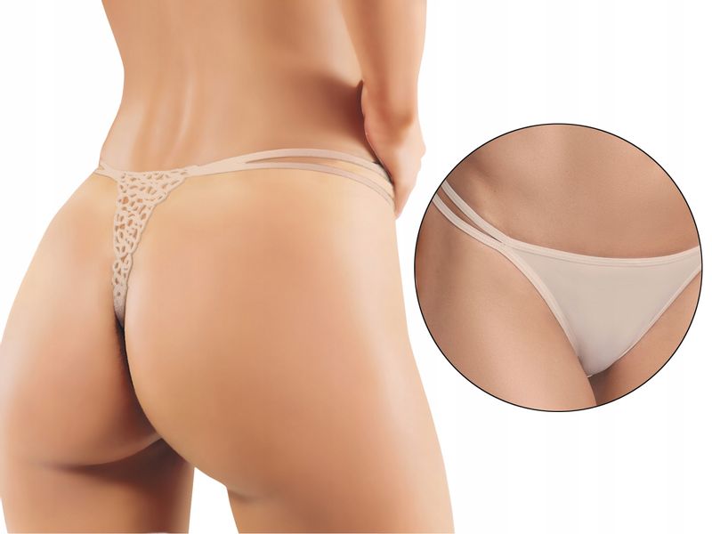 EWANA 081 seksowne stringi z paseczkami, beżowy S zdjęcie 1