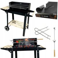 GRILL OGRODOWY WĘGLOWY PRZENOŚNY Z 2 PÓŁKAMI NA KÓŁKACH + 4x MATA BBQ 1012