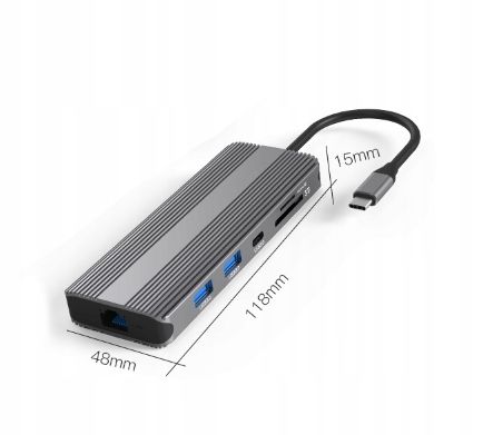 HUB USB-C Adapter 10w1 DisplayPort 1.4 HDMI 2.1 8K 4K 120Hz Display Port M1 na Arena.pl