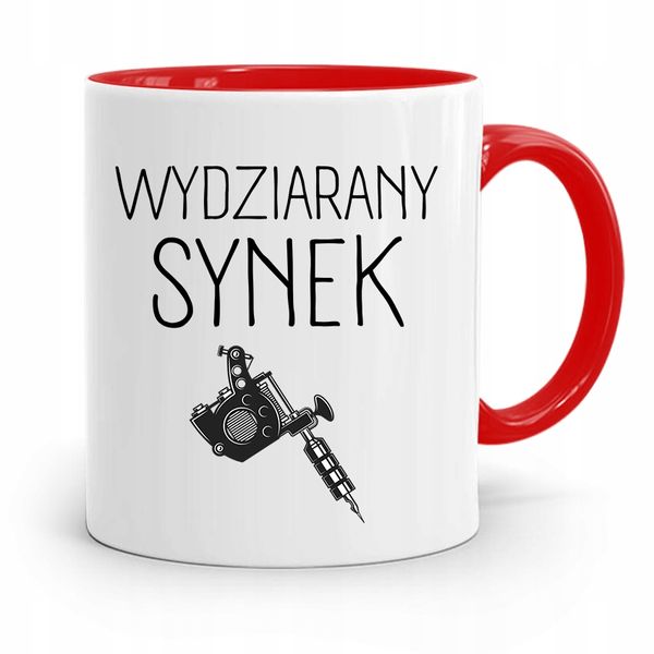 Kubek Czerwony Prezent Dla Syna Wydziarany Synek Z Nadrukiem Ze Zdjęciem zdjęcie 1