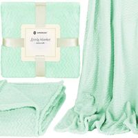 Narzuta na łóżko, pled 200x220 cm tłoczony, dwustronny koc na kanapę jasna zieleń