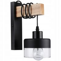KINKIET ŚCIENNY LED E27 DREWNO SZKŁO CZARNY WISZĄCY