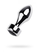 Silver anal plug TOYFA Metal with black round-shaped gem, length 8,2 cm,