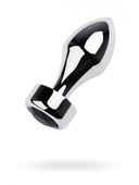 Silver Anal Plug Toyfa Metal With Black Round-Shaped Gem, Length 8,2 Cm, D