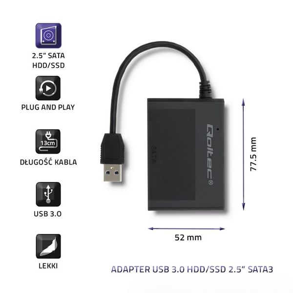 Qoltec Adapter USB 3.0 do dysków HDD/SSD 2.5" SATA3 zdjęcie 3