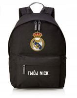 REAL MADRYT, plecak szkolny, czarny, 18l, jakość, wys (PL)/ TWÓJ NICK, IMIĘ