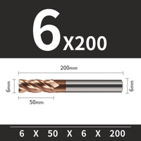Frez TiSiN 4 ostrza Z-4 do stali nierdzewnej do 55HRC Roz. Ø6x50x6Dx200L
