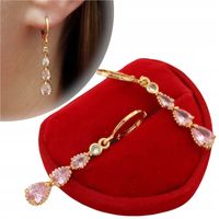 Złote kolczyki wiszące różowe łezki z cyrkonią eleganckie dla dziewczyny