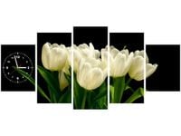 70CM 150CM ZEGAR 5 ELEM BIAŁE TULIPANY MARK FREETH DRUK OBRAZ