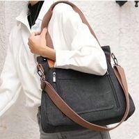 Torebka Miejska Worek Pojemna Na Ramię Grafitowa Czarna Damska Tkanina