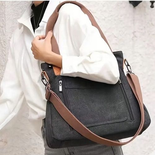 Torebka Miejska Worek Pojemna Na Ramię Grafitowa Czarna Damska Tkanina na Arena.pl