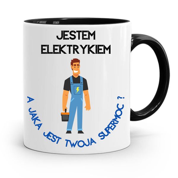 Kubek Czarny Prezent Elektryka Jestem Elektrykiem Z Nadrukiem Ze Zdjęciem zdjęcie 1