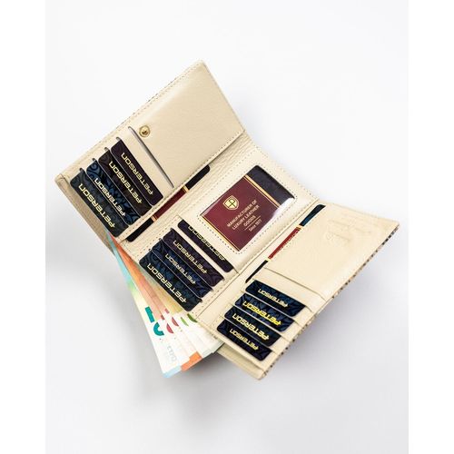 portfel damski na bigiel i zatrzask wykonany ze skóry naturalnej ze wzorem na Arena.pl