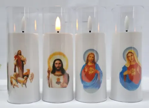 Świeca z św. obrazkiem LED 5.5x15cm w osłonie z efektem płomienia 2xAA na Arena.pl