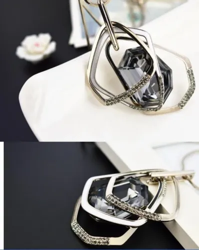 Naszyjnik DŁUGI srebrny łańcuszek kryształ GRAFIT na Arena.pl