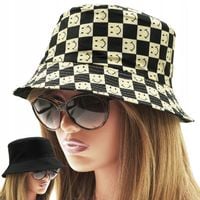 Letni KAPELUSZ wędkarski rybacki bucket hat DWUSTRONNY szachownica emotki