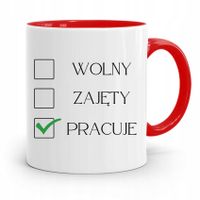 Dla Pracownika Kubek Czerwony Wolny Zajęty Pracuje Z Nadrukiem Ze Zdjęciem