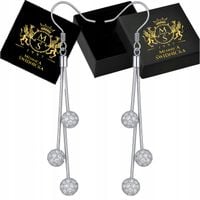 Kolczyki Srebrne Srebro 925 Wiszące Kulki z Cyrkoniami Długie na Prezent