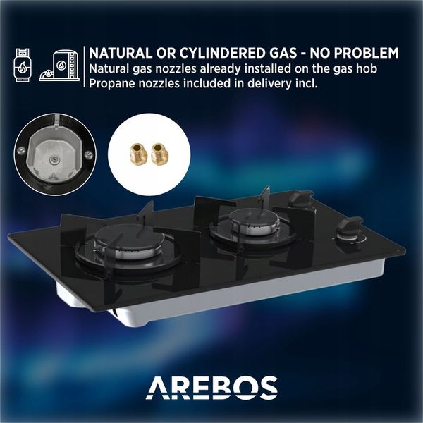 Arebos - Płyta gazowa | Szklana |Płyta kuchenna 2 palnikowa zdjęcie 14