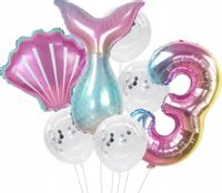 Balony urodzinowe 7szt konfetti 3 latka syrenka  F160_3
