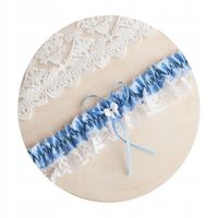 PODWIĄZKA ślubna koronkowa z białą kokardką (D17)