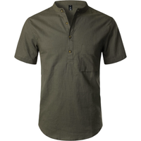 Koszula Henley męska bawełniana krótki rękaw letnia zielona miętowa M