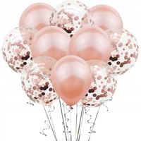 BALONY DUŻE ROSE GOLD Z KONFETTI URODZINY WESELE ŚLUB ZESTAW 10 SZT