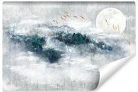 Fototapeta Mglisty KRAJOBRAZ Las Ptaki Księżyc Natura 405cm x 270cm