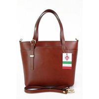 Włoska skórzana torebka na ramię Vera Pelle ,złote okucia,format A4, Brązowa GL55M