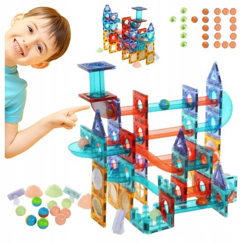 Klocki MAGNETYCZNE KONSTRUKCYJNE Tor kulkowy ŚWIECĄCY 110 el Zestaw dziecko na Arena.pl