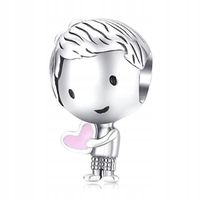 Zawieszka SREBRO 925 Charms Koralik Chłopczyk z sercem